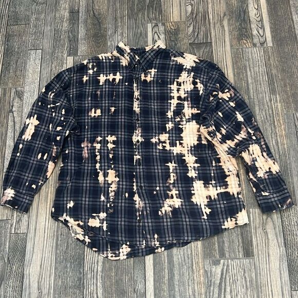 🔥 PULP FICTION Movie Distressed Custom Bleach Dyed Plaid Flannel Shirt Unisex X - Picture 6 of 12
